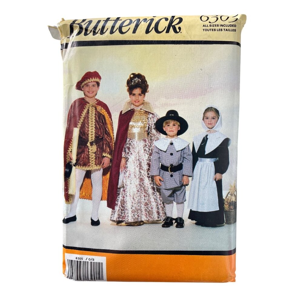 Butterick 6305 Childrens Costume Sewing Pattern Lady Squire Pilgrim UNCUT